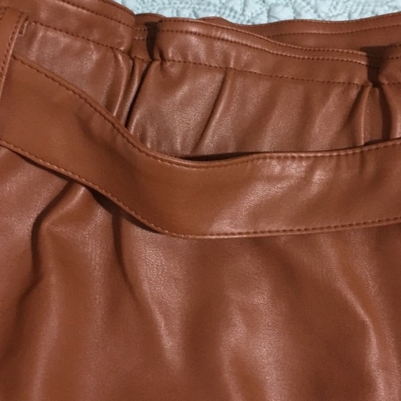 Cognac Brown Double Breasted Belted Faux Leather Skirt - Picture 6 of 8